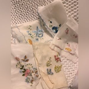 5 vintage tea or handkerchiefs
